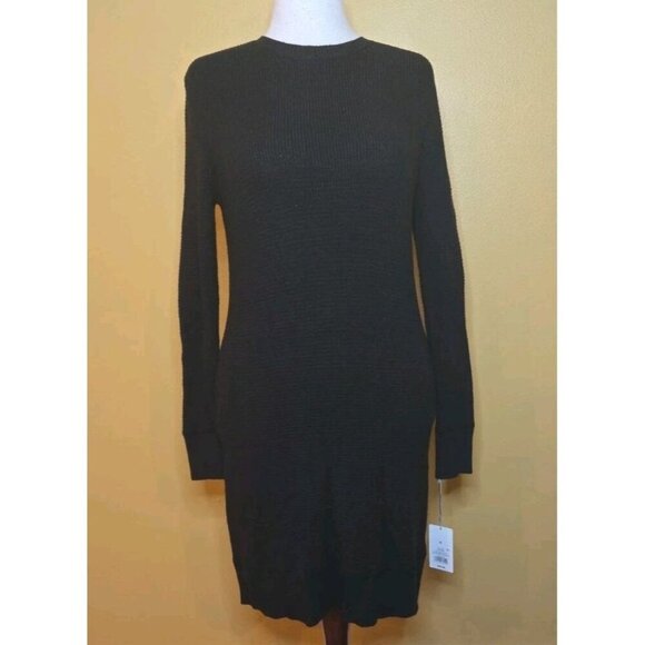 A New Day Sweater Knit Dress Black Long Sleeve Medium Womens Crew Waffle NWT New - Picture 1 of 9